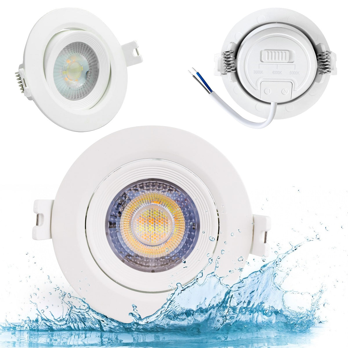 6er Set LED CCT Downlight schwenkbar, 7W, 718lm, 38°, IP44, 3000K-4000K-6000K einstellbar.