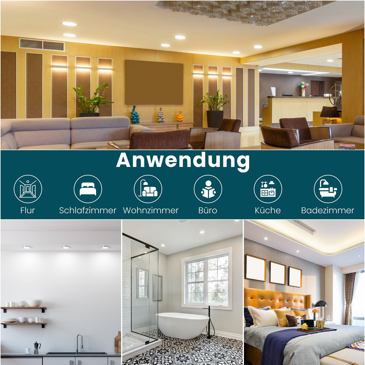 4er Set LED CCT Downlight schwenkbar, 7W, 718lm, 38°, IP44, 3000K-4000K-6000K einstellbar.