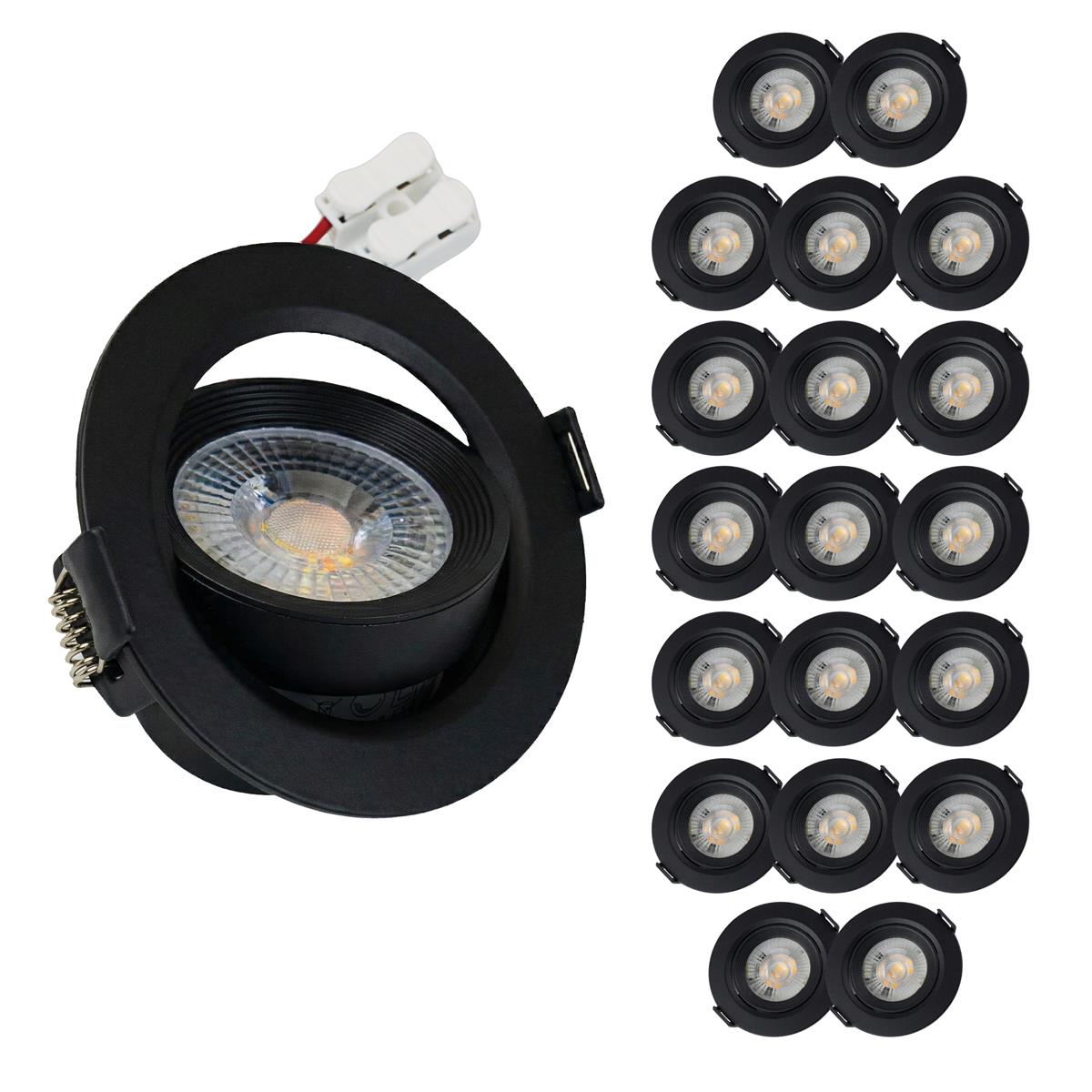 LED CCT Downlight, dimmbar, schwenkbar, in Schwarz, 7 W, 600 lm, 3000 - 6500 K (einstellbar), 38°, Einbaustrahler