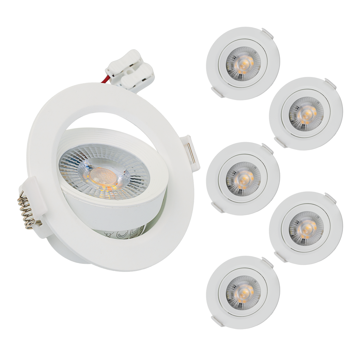 LED CCT Downlight, dimmbar, schwenkbar, in Weiß, 7 W, 600 lm, 3000 - 6500 K (einstellbar), 38°, Einbaustrahler