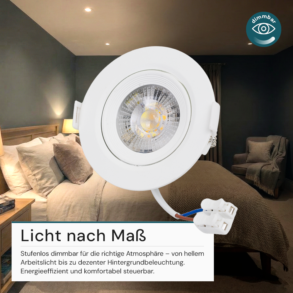 LED CCT Downlight, dimmbar, schwenkbar, in Weiß, 5 W, 450 lm, 3000 - 6500 K (einstellbar), 38°, Einbaustrahler
