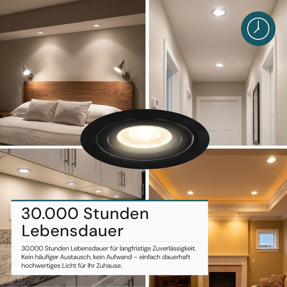 LED CCT Downlight, dimmbar, schwenkbar, in Schwarz, 5 W, 450 lm, 3000 - 6500 K (einstellbar), 38°, Einbaustrahler