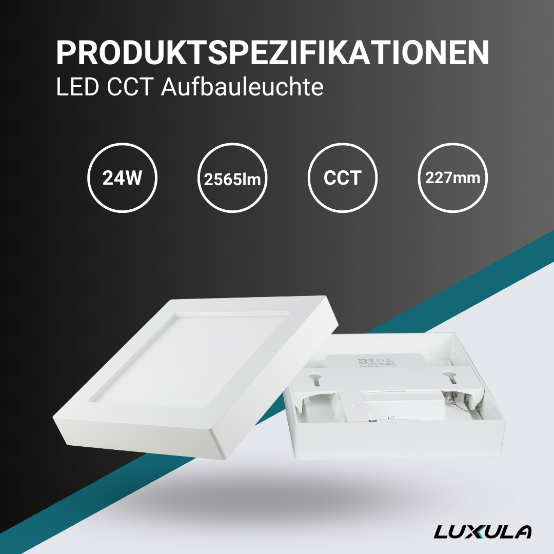 LED CCT Aufbauleuchte, 24W, 2565 lm, 227x35mm, 3000-4000-6000K einstellbar, mit Diffusor, eckig.