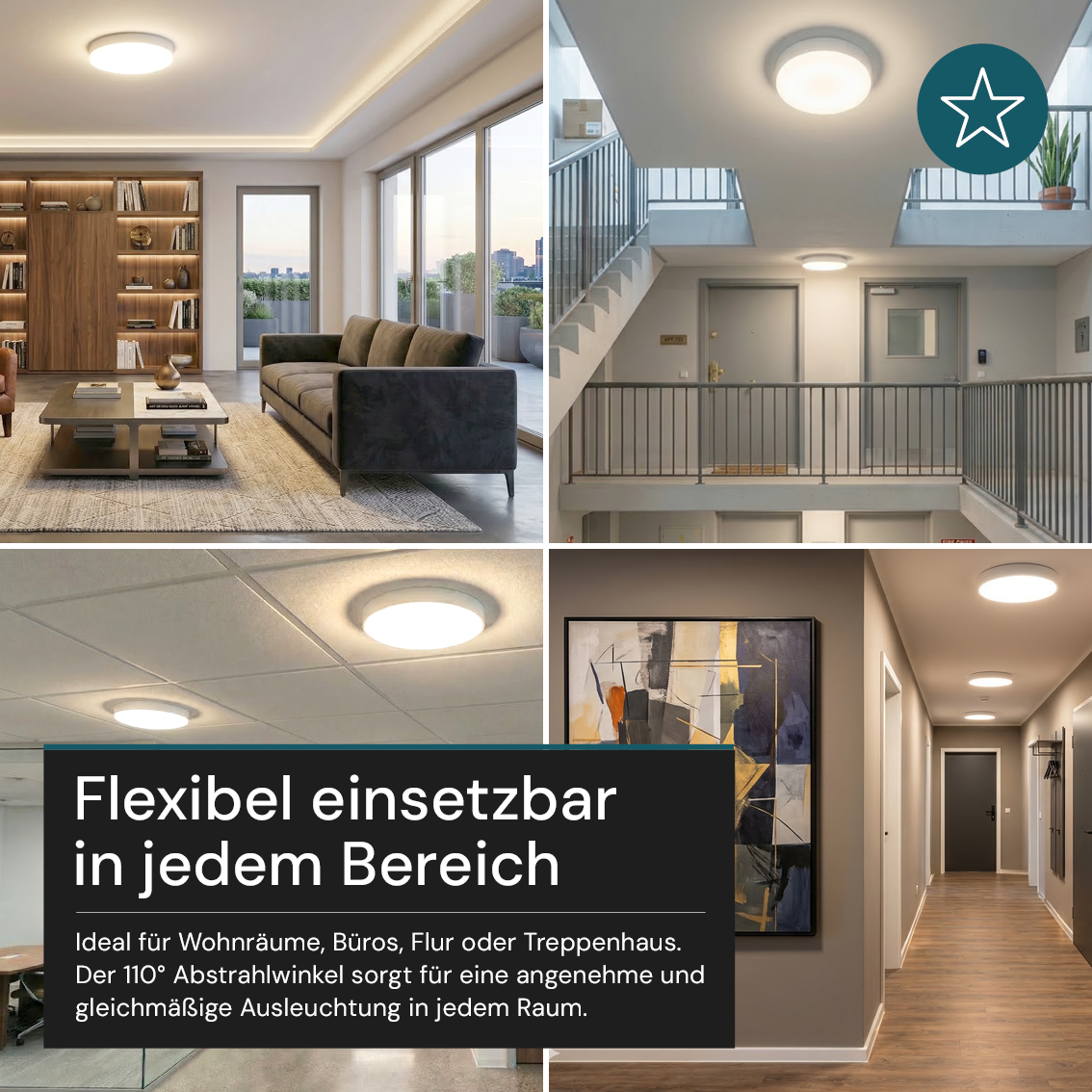 LED CCT Aufbauleuchte, 12–24 W, 2500 lm, Ø230 × 60 mm, 3000-4000-6500K einstellbar, Klickmontage, integrierter Anschlussblock, rund