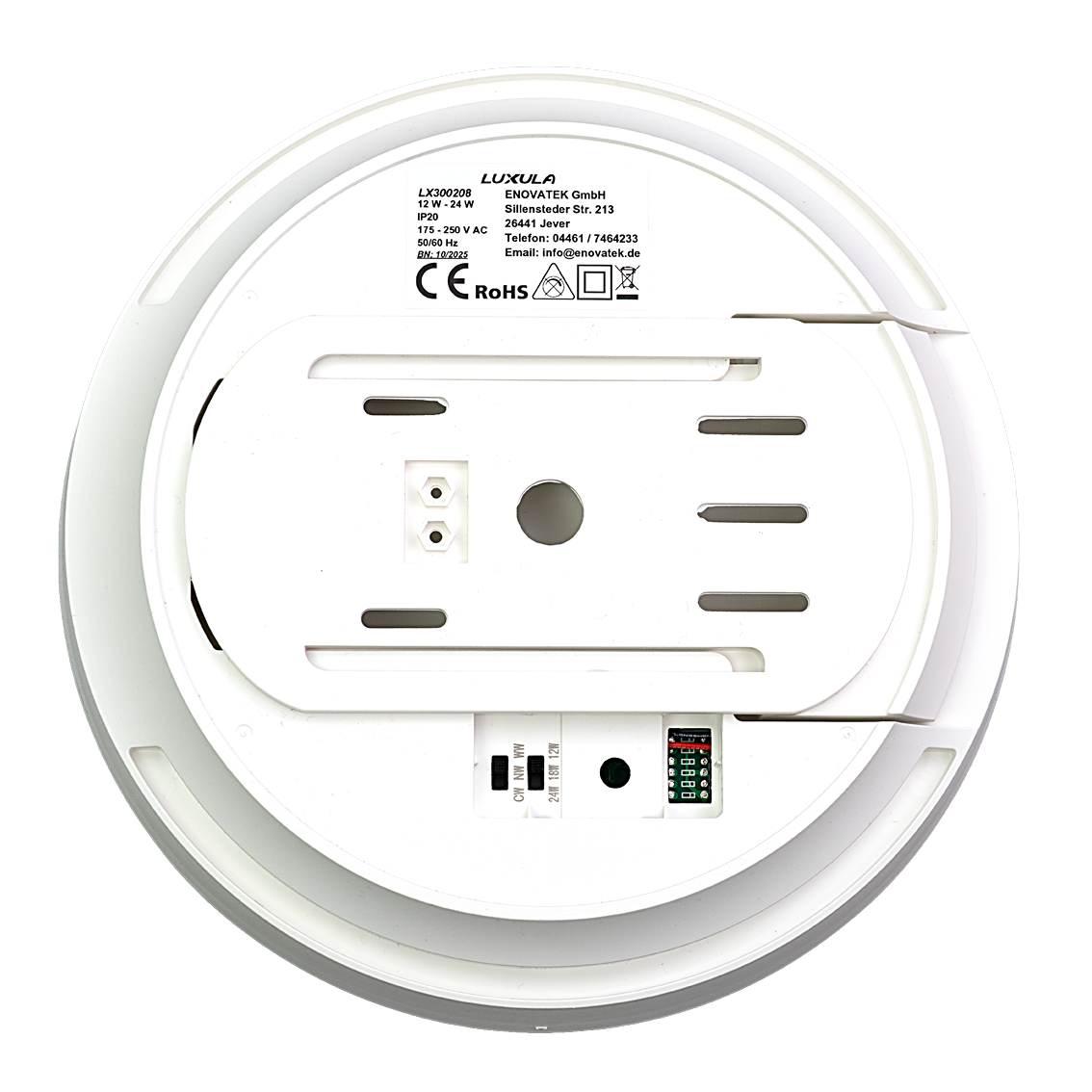 LED CCT Aufbauleuchte, 12–24 W, 2500 lm, Ø230 × 60 mm, 3000-4000-6500K einstellbar, Klickmontage, integrierter Anschlussblock, rund