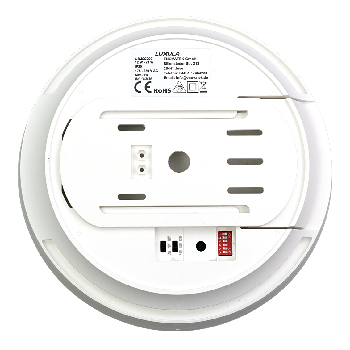 LED CCT Aufbauleuchte, 12-24 W, 2500 lm, Ø230 × 60 mm, 3000-4000-6500K, Klickmontage, Bewegungsmelder, rund