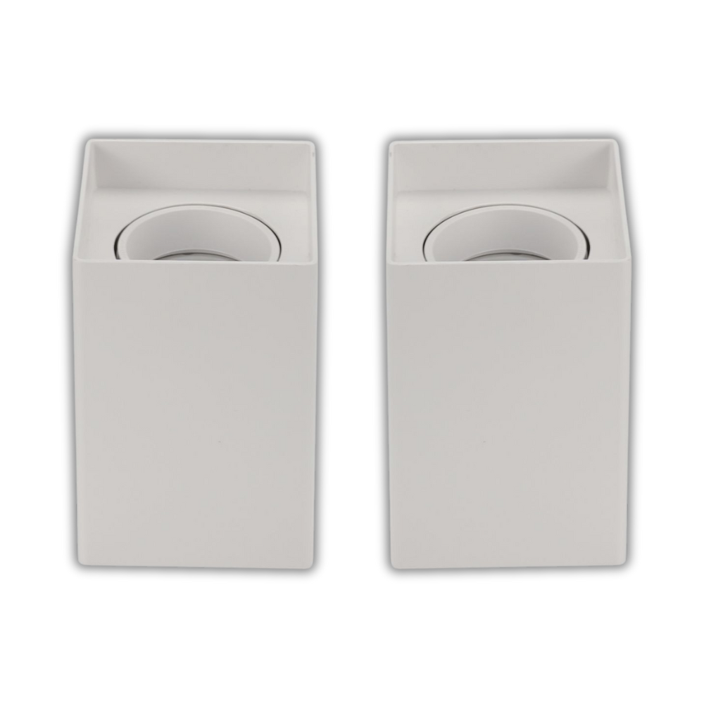 2er Set Aufbauspot für GU10- /MR16-Leuchtmittel, eckig, 45° schwenkbar, weiß.