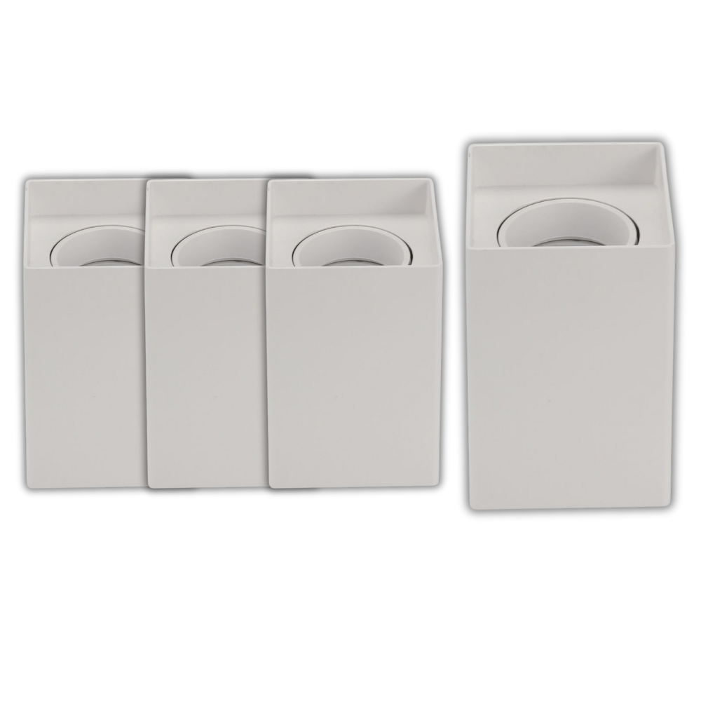 4er Set Aufbauspot für GU10- /MR16-Leuchtmittel, eckig, 45° schwenkbar, weiß.