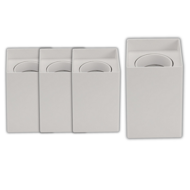 4er Set Aufbauspot für GU10- /MR16-Leuchtmittel, eckig, 45° schwenkbar, weiß.