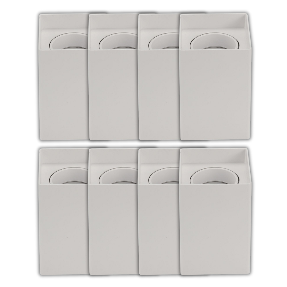 8er Set Aufbauspot für GU10- /MR16-Leuchtmittel, eckig, 45° schwenkbar, weiß.