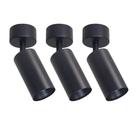 3er Pack Schwenkbarer LED Aufbauspot mit GU10 Fassung, schwarz, IP20, Aluminium.