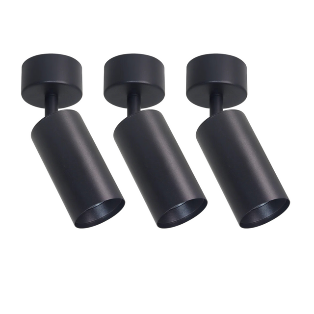 3er Pack Schwenkbarer LED Aufbauspot mit GU10 Fassung, schwarz, IP20, Aluminium.