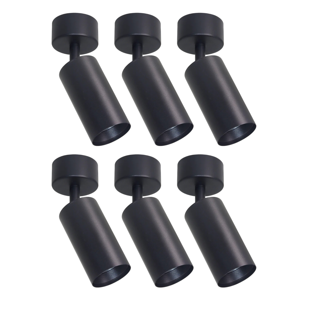 6er Pack Schwenkbarer LED Aufbauspot mit GU10 Fassung, schwarz, IP20, Aluminium.