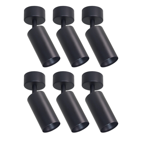 6er Pack Schwenkbarer LED Aufbauspot mit GU10 Fassung, schwarz, IP20, Aluminium.
