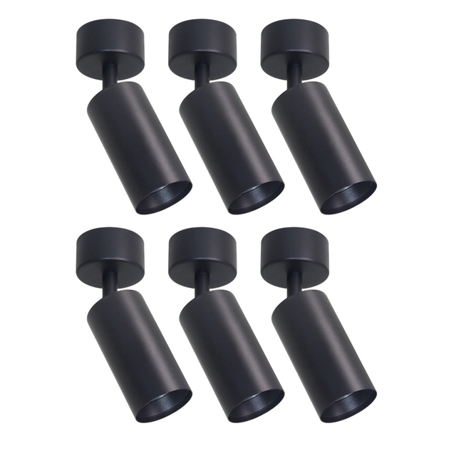 6er Pack Schwenkbarer LED Aufbauspot mit GU10 Fassung, schwarz, IP20, Aluminium.