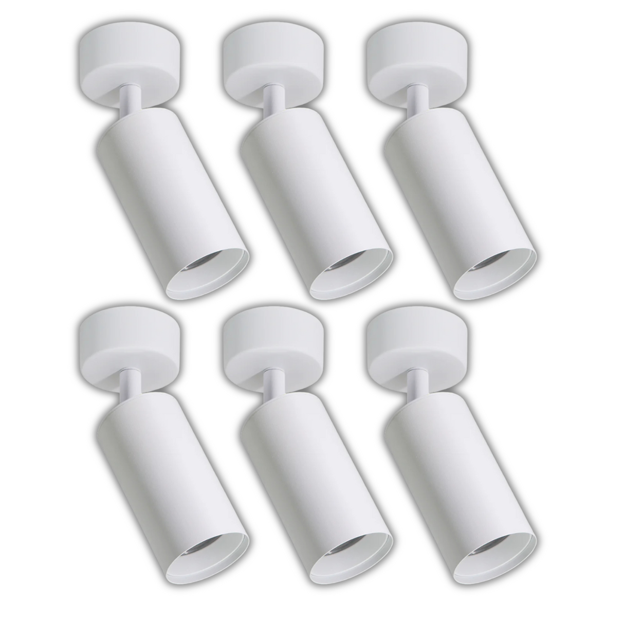 6er Pack Schwenkbarer LED Aufbauspot mit GU10 Fassung, weiß, IP20, Aluminium.