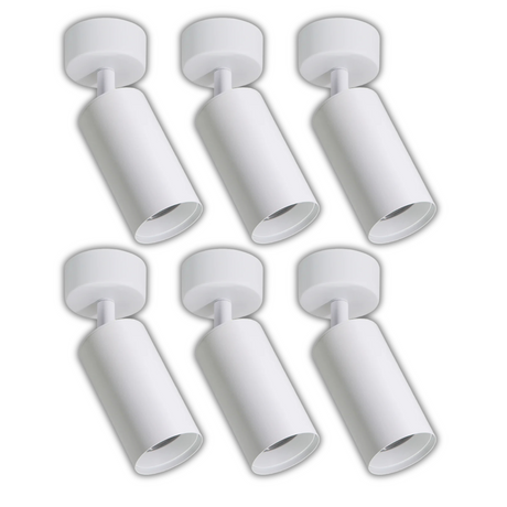 6er Pack Schwenkbarer LED Aufbauspot mit GU10 Fassung, weiß, IP20, Aluminium.