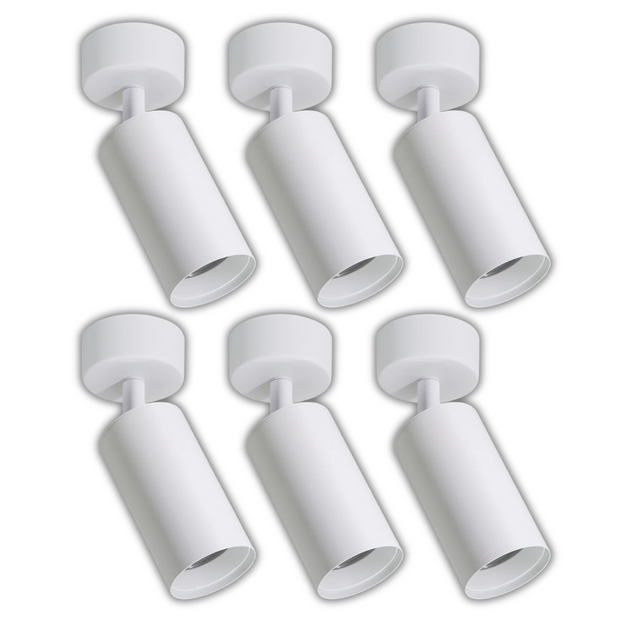 6er Pack Schwenkbarer LED Aufbauspot mit GU10 Fassung, weiß, IP20, Aluminium.