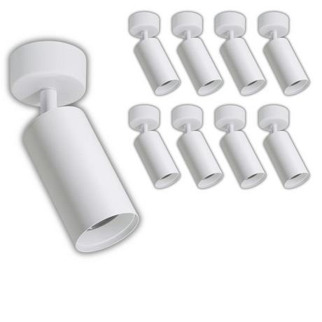 9er Pack Schwenkbarer LED Aufbauspot mit GU10 Fassung, weiß, IP20, Aluminium.