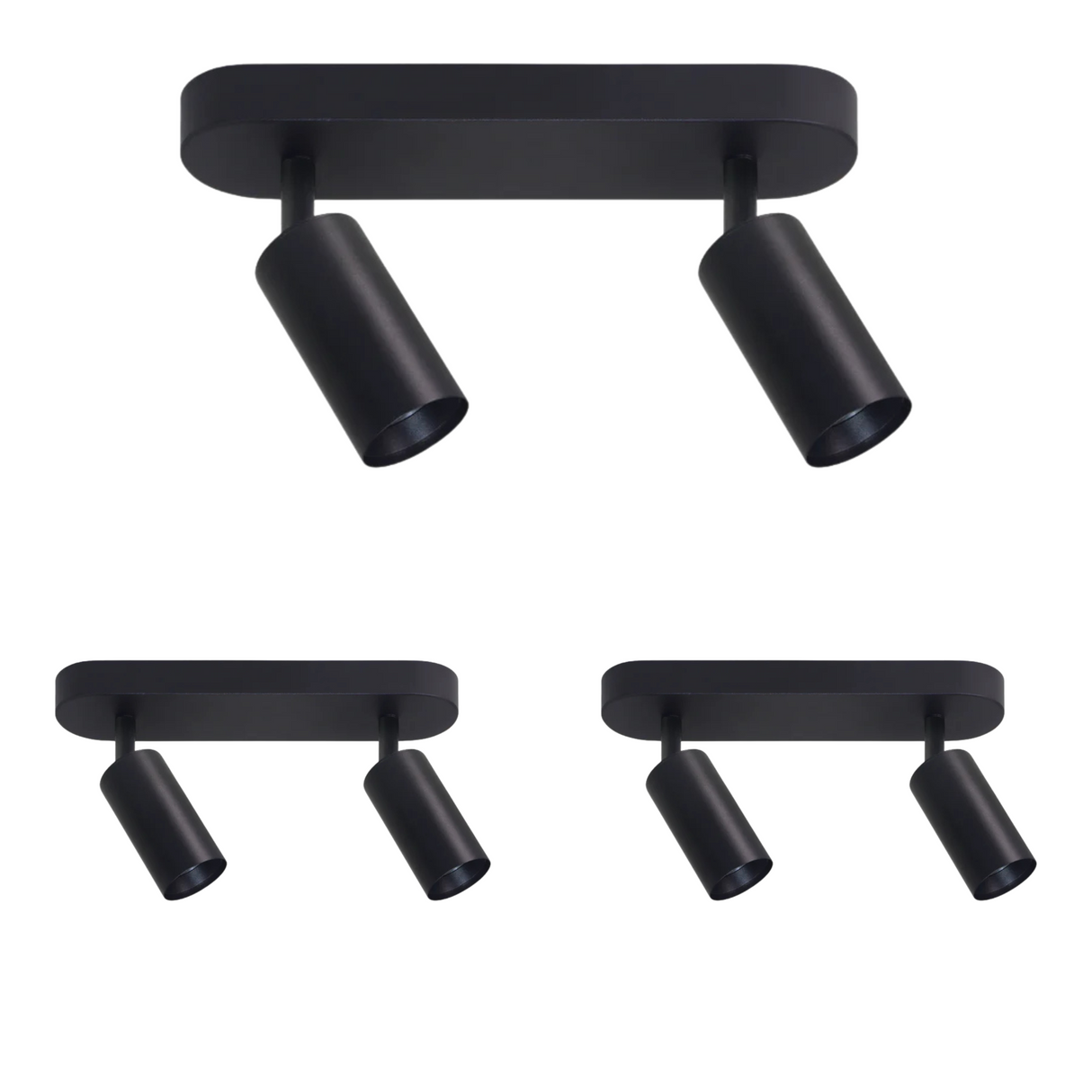 3er Pack Schwenkbarer LED Aufbauspot mit GU10 Fassung, 2-flammig, schwarz, IP20, Aluminium.