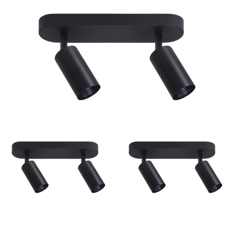 3er Pack Schwenkbarer LED Aufbauspot mit GU10 Fassung, 2-flammig, schwarz, IP20, Aluminium.