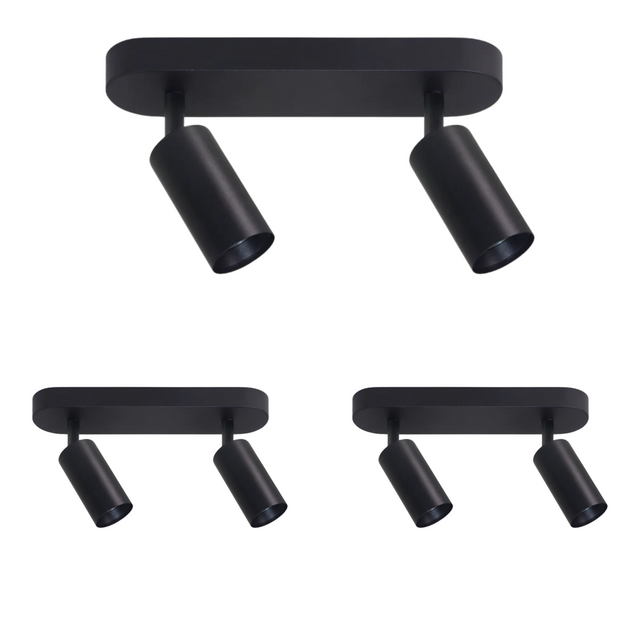 3er Pack Schwenkbarer LED Aufbauspot mit GU10 Fassung, 2-flammig, schwarz, IP20, Aluminium.