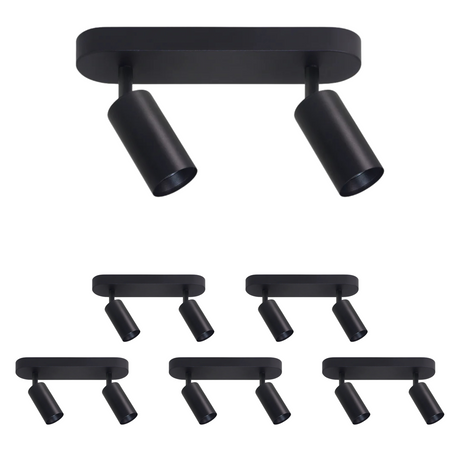 6er Pack Schwenkbarer LED Aufbauspot mit GU10 Fassung, 2-flammig, schwarz, IP20, Aluminium.