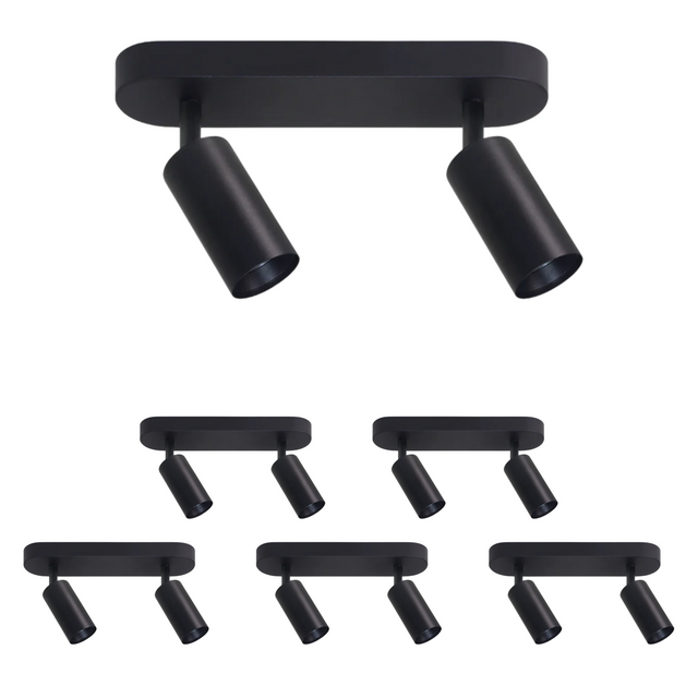 6er Pack Schwenkbarer LED Aufbauspot mit GU10 Fassung, 2-flammig, schwarz, IP20, Aluminium.