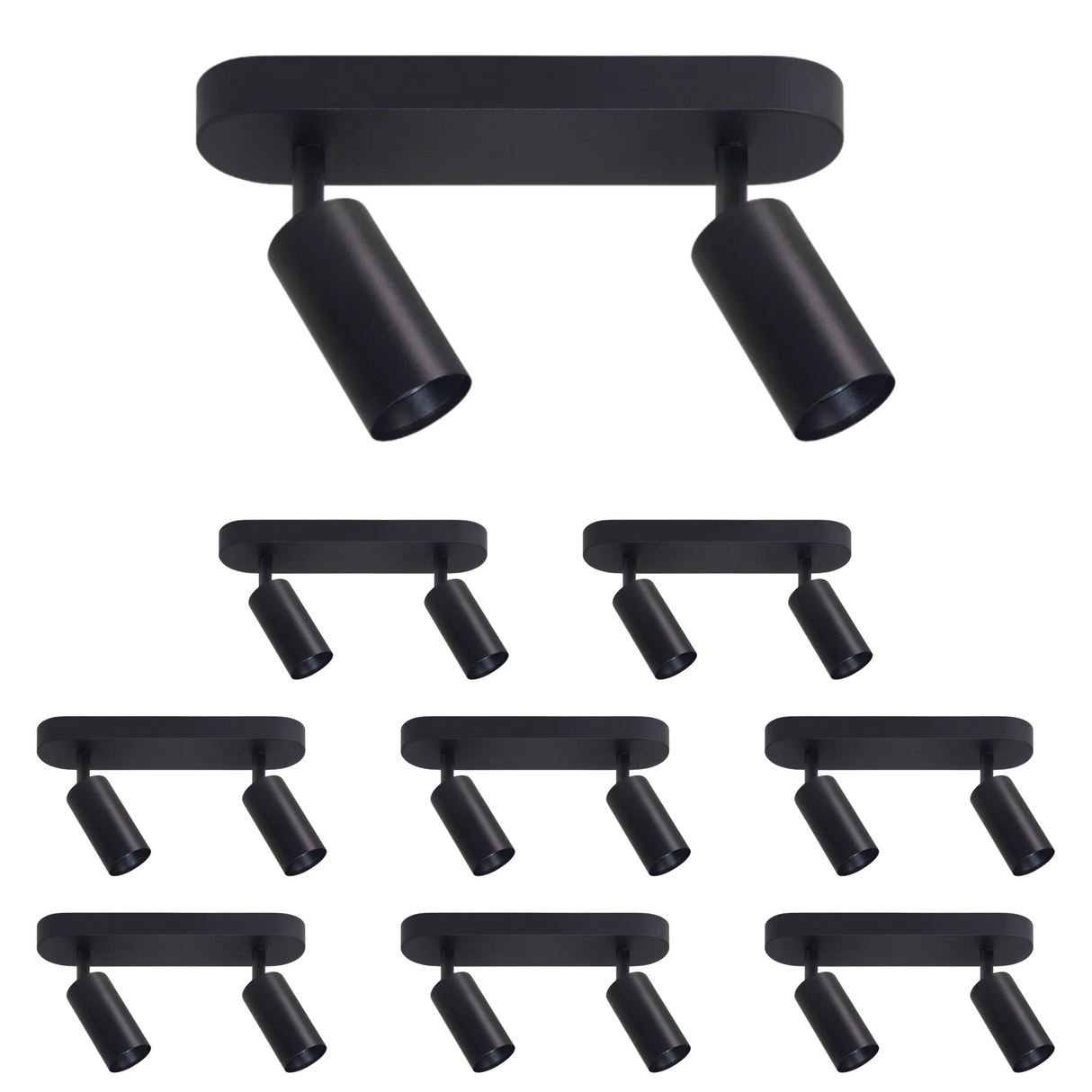 9er Pack Schwenkbarer LED Aufbauspot mit GU10 Fassung, 2-flammig, schwarz, IP20, Aluminium.