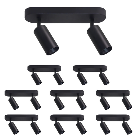 9er Pack Schwenkbarer LED Aufbauspot mit GU10 Fassung, 2-flammig, schwarz, IP20, Aluminium.