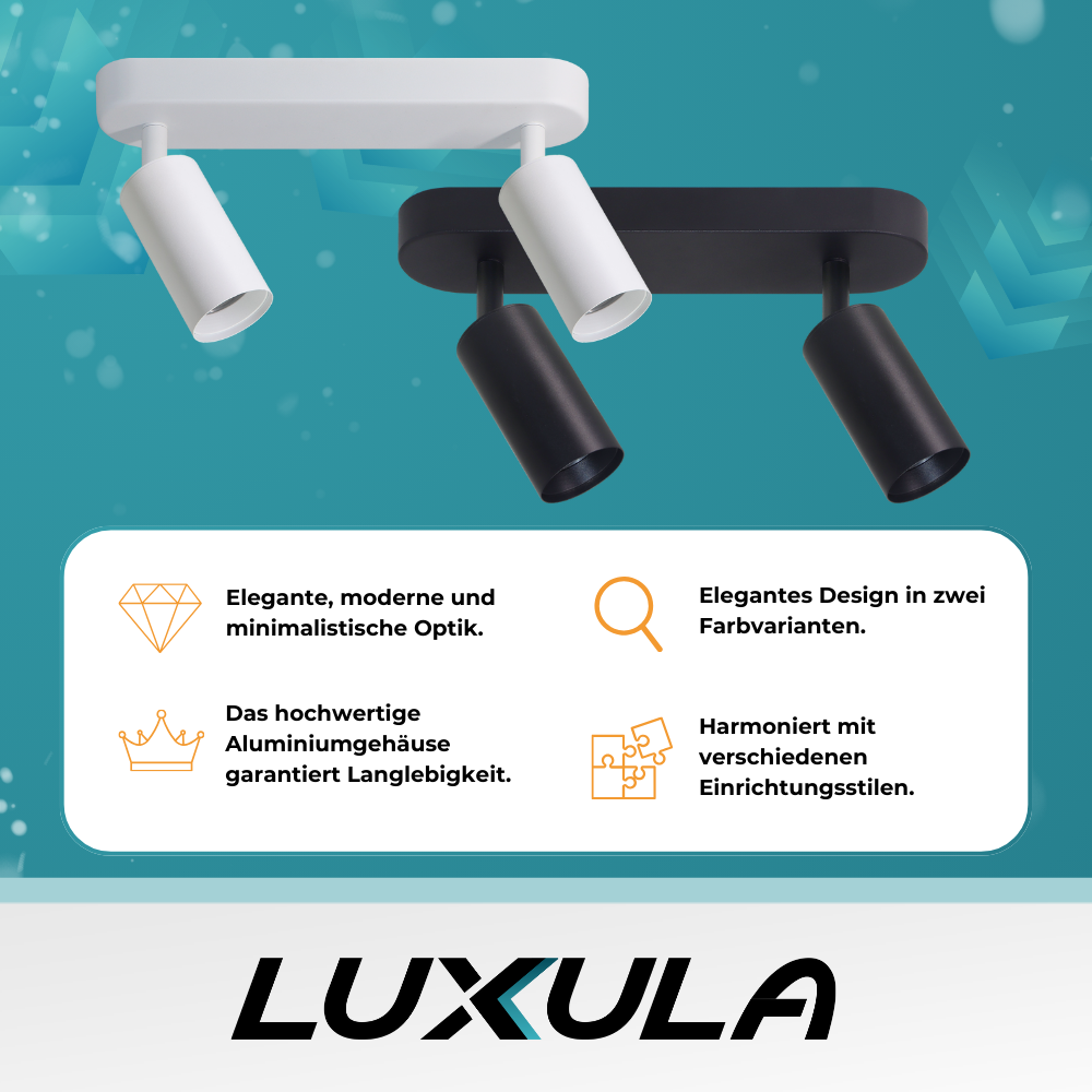 Schwenkbarer LED Aufbauspot mit GU10 Fassung, 2-flammig, schwarz, IP20, Aluminium.