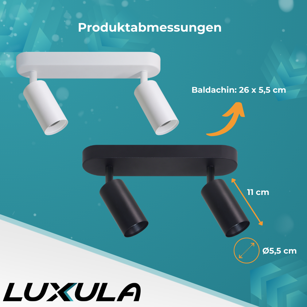 Schwenkbarer LED Aufbauspot mit GU10 Fassung, 2-flammig, schwarz, IP20, Aluminium.