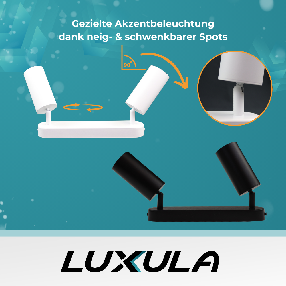 Schwenkbarer LED Aufbauspot mit GU10 Fassung, 2-flammig, schwarz, IP20, Aluminium.