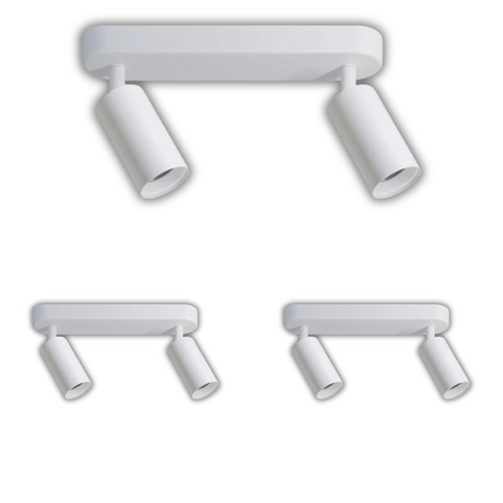 3er Pack Schwenkbarer LED Aufbauspot mit GU10 Fassung, 2-flammig, weiß, IP20, Aluminium.