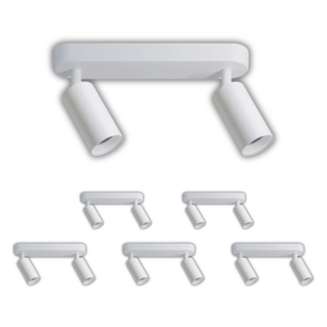 6er Pack Schwenkbarer LED Aufbauspot mit GU10 Fassung, 2-flammig, weiß, IP20, Aluminium.