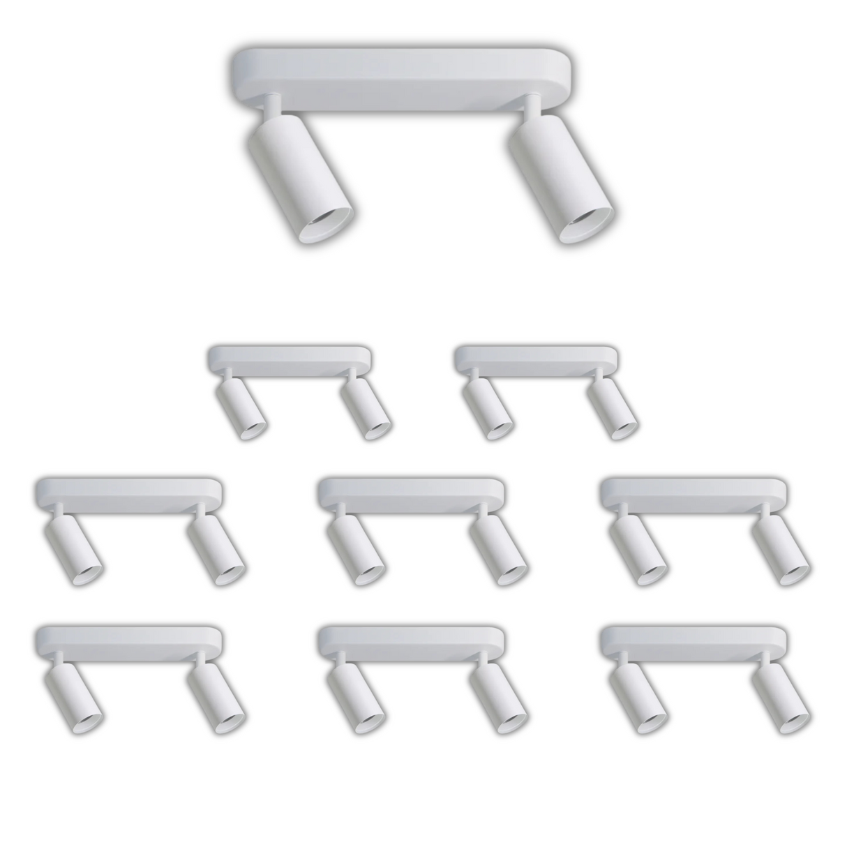 9er Pack Schwenkbarer LED Aufbauspot mit GU10 Fassung, 2-flammig, weiß, IP20, Aluminium.