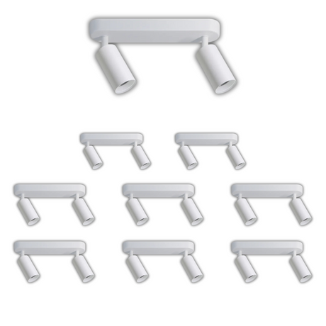 9er Pack Schwenkbarer LED Aufbauspot mit GU10 Fassung, 2-flammig, weiß, IP20, Aluminium.