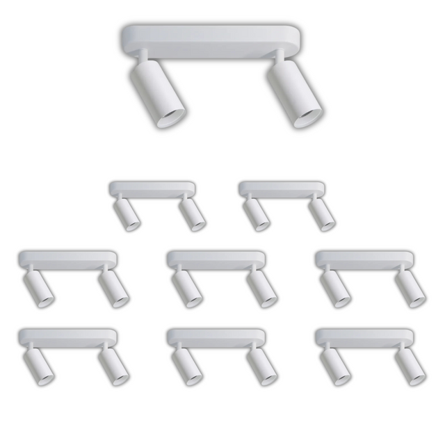 9er Pack Schwenkbarer LED Aufbauspot mit GU10 Fassung, 2-flammig, weiß, IP20, Aluminium.