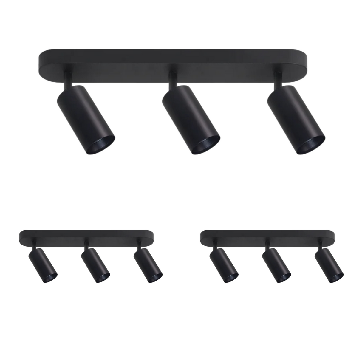 3er Pack Schwenkbarer LED Aufbauspot mit GU10 Fassung, 3-flammig, schwarz, IP20, Aluminium.