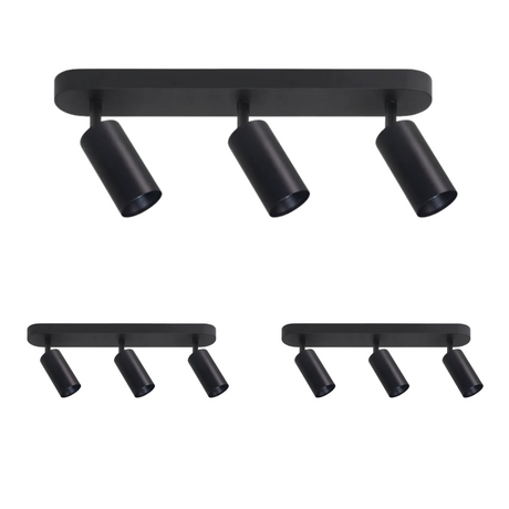 3er Pack Schwenkbarer LED Aufbauspot mit GU10 Fassung, 3-flammig, schwarz, IP20, Aluminium.