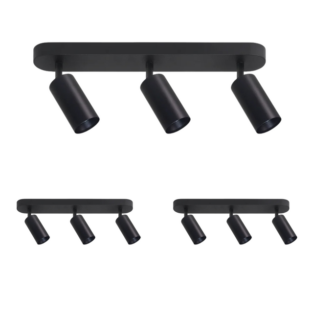 3er Pack Schwenkbarer LED Aufbauspot mit GU10 Fassung, 3-flammig, schwarz, IP20, Aluminium.