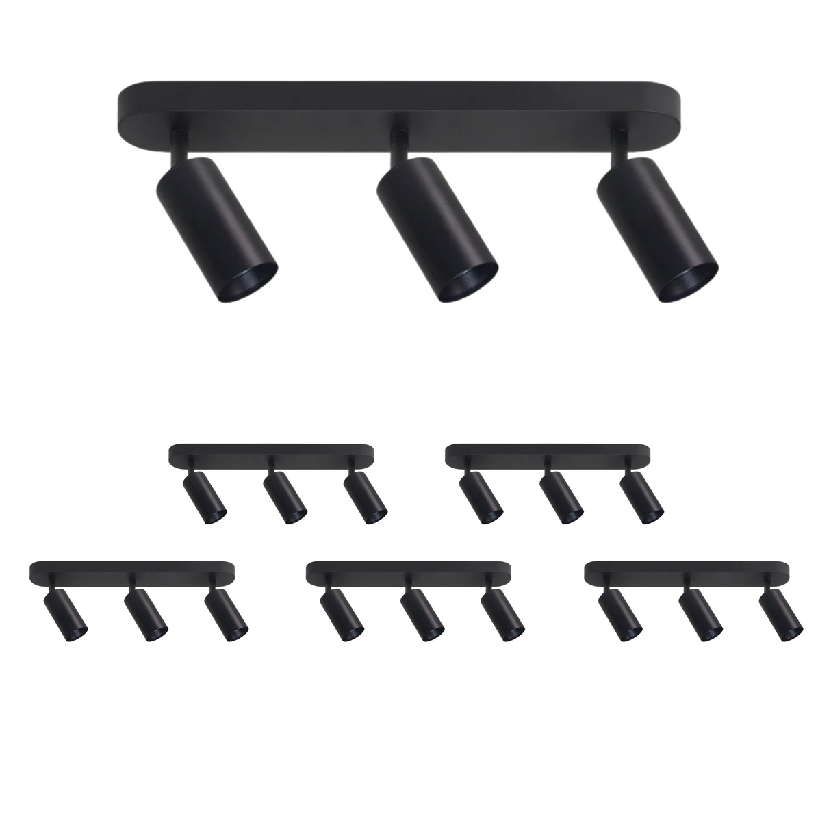 6er Pack Schwenkbarer LED Aufbauspot mit GU10 Fassung, 3-flammig, schwarz, IP20, Aluminium.