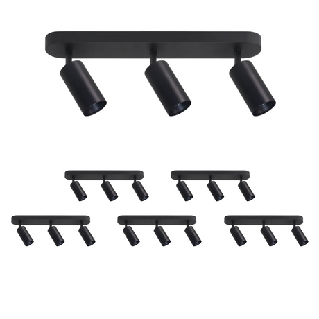 6er Pack Schwenkbarer LED Aufbauspot mit GU10 Fassung, 3-flammig, schwarz, IP20, Aluminium.