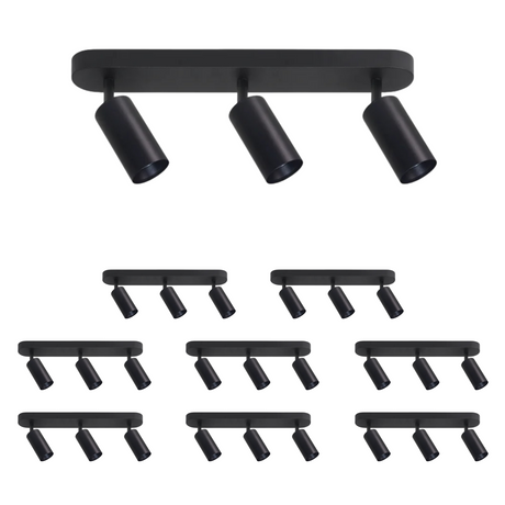 9er Pack Schwenkbarer LED Aufbauspot mit GU10 Fassung, 3-flammig, schwarz, IP20, Aluminium.
