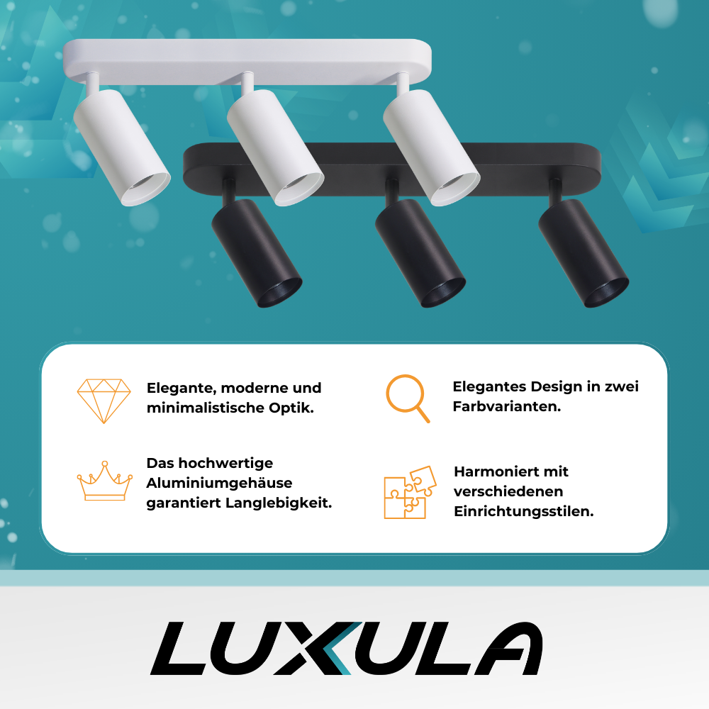 Schwenkbarer LED Aufbauspot mit GU10 Fassung, 3-flammig, schwarz, IP20, Aluminium.