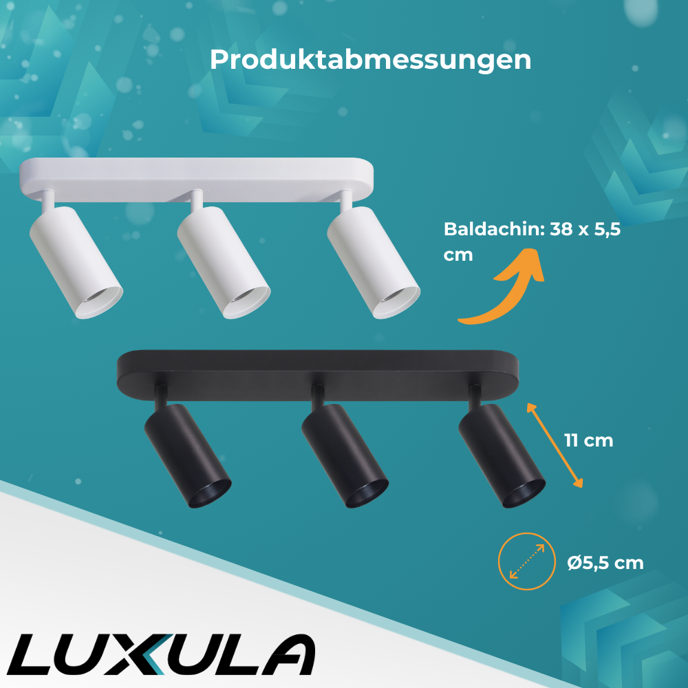 Schwenkbarer LED Aufbauspot mit GU10 Fassung, 3-flammig, schwarz, IP20, Aluminium.