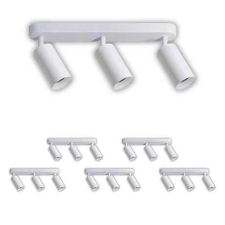 6er Pack Schwenkbarer LED Aufbauspot mit GU10 Fassung, 3-flammig, weiß, IP20, Aluminium.