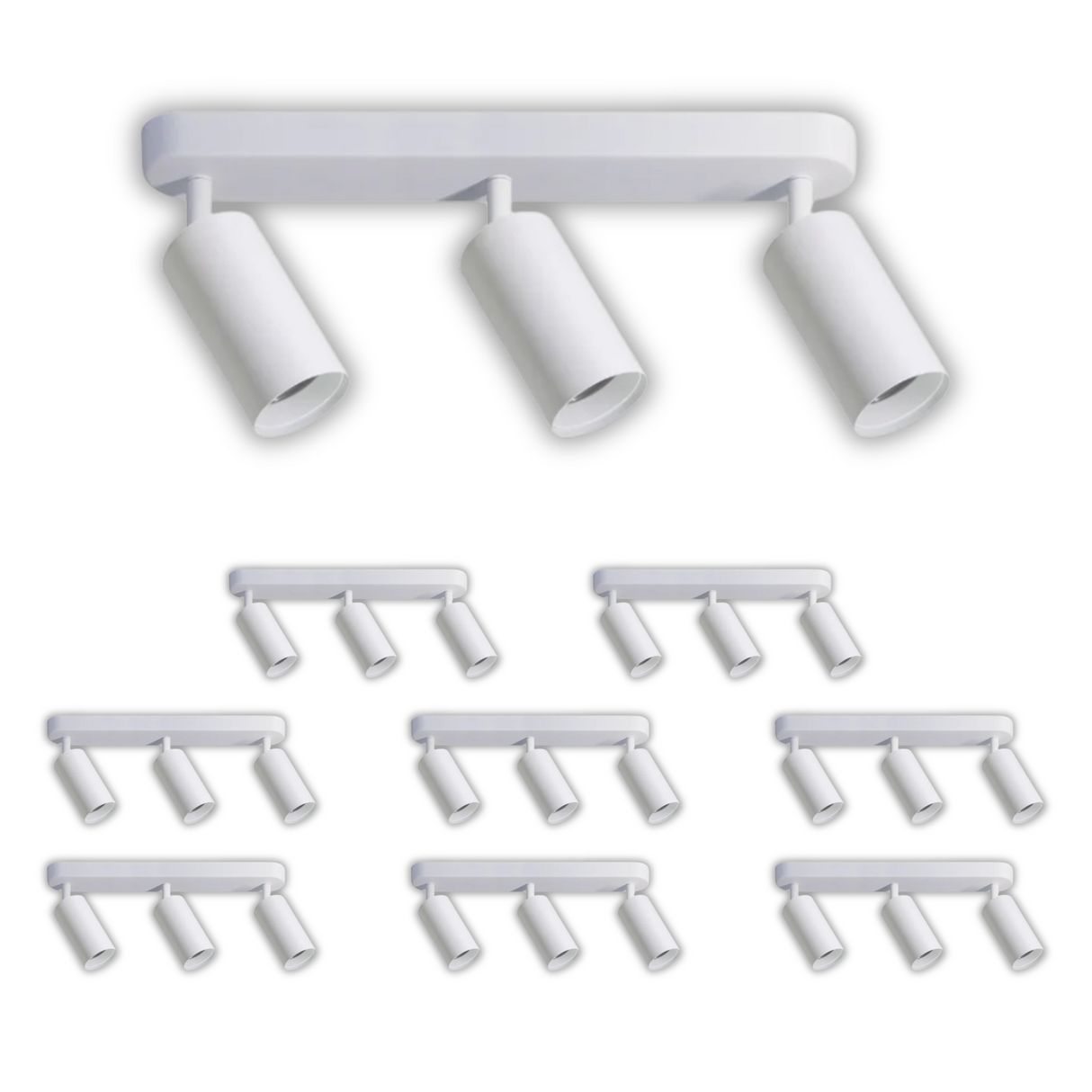 9er Pack Schwenkbarer LED Aufbauspot mit GU10 Fassung, 3-flammig, weiß, IP20, Aluminium.