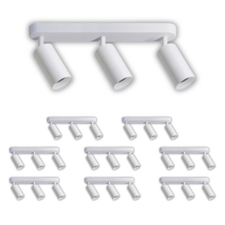 9er Pack Schwenkbarer LED Aufbauspot mit GU10 Fassung, 3-flammig, weiß, IP20, Aluminium.