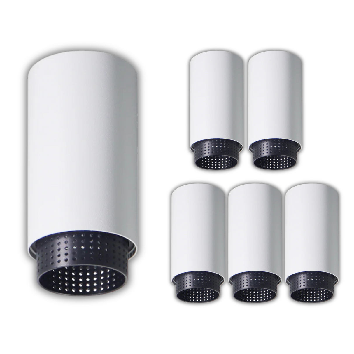 6er Pack LED Aufbauspot mit GU10 Fassung, weiß/schwarz, IP20, Aluminium.